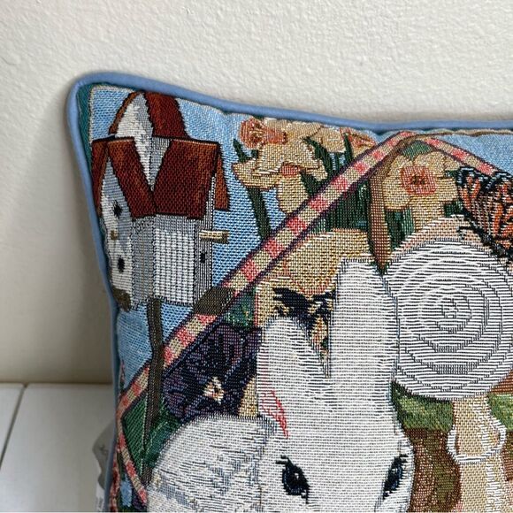 Vintage Bunny Rabbit Tapestry Pillow Simply Country Garden Visitors Cottagecore - Picture 2 of 10